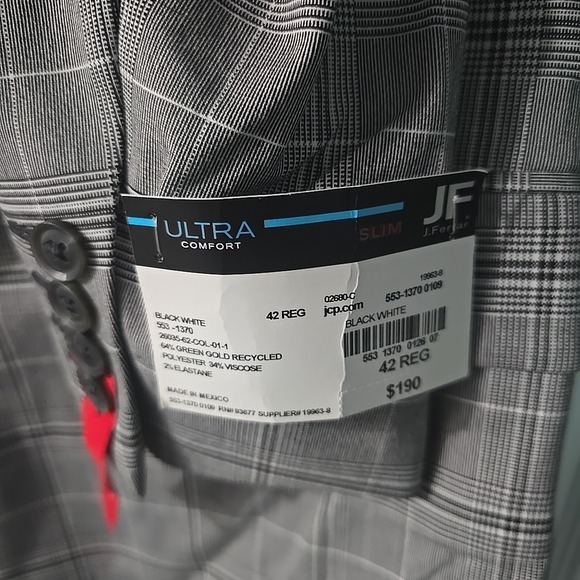 J Ferrar Gray Black Slim Fit Blazer Size 42R And Slim Fit Pants Size 34 NWT - Picture 4 of 13
